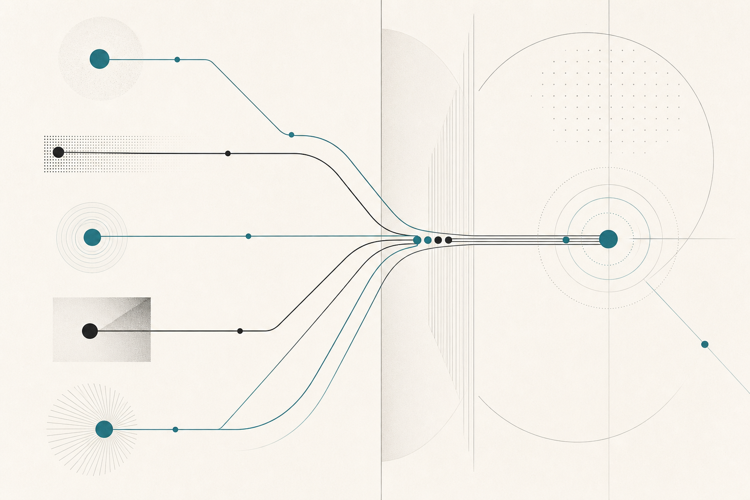 Abstract visualization of converging pathways representing the origin of Links and Tangentes