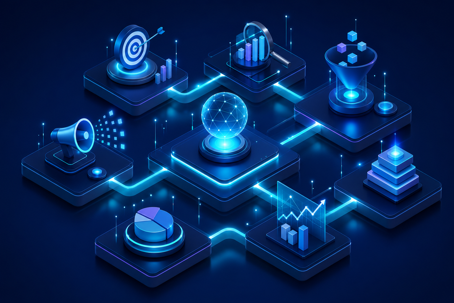 Digital marketing strategy visualization with interconnected platforms