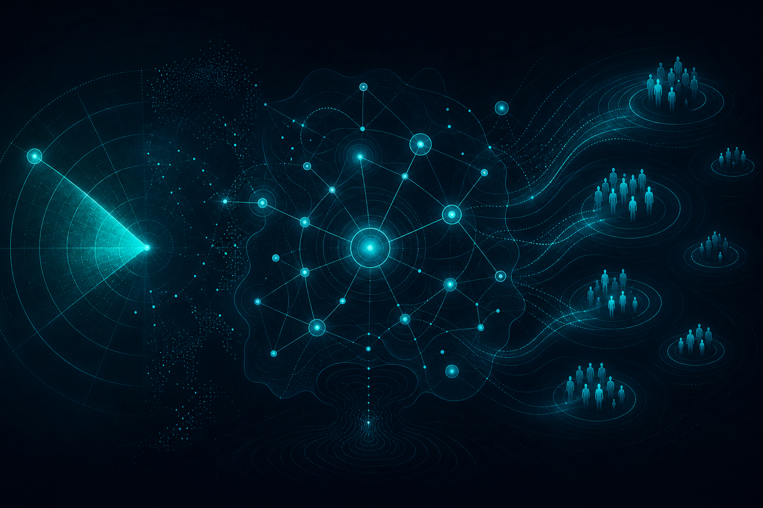 Abstract visualization of market context mapping and competitive landscape analysis