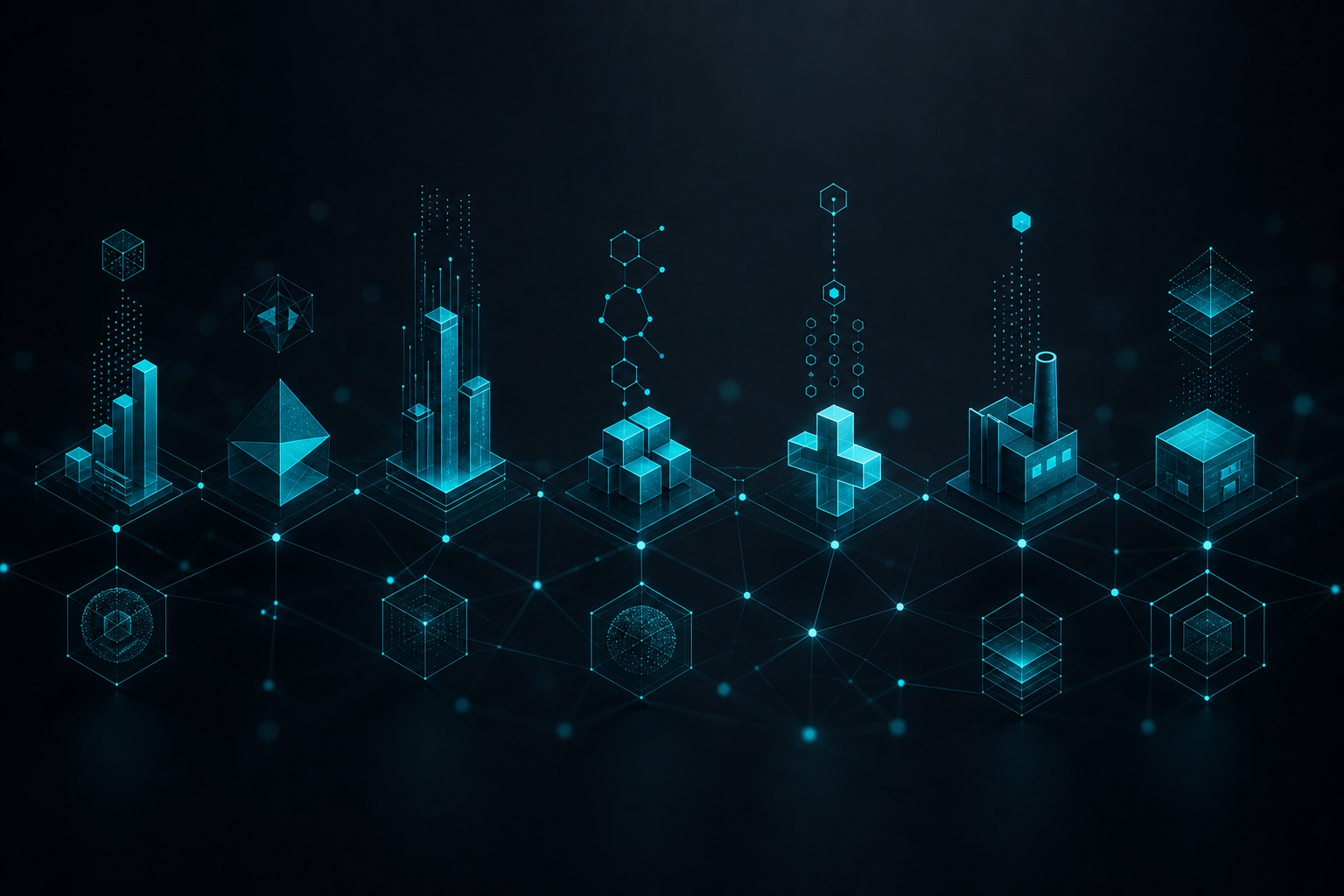 Abstract visualization of interconnected technology industry sectors