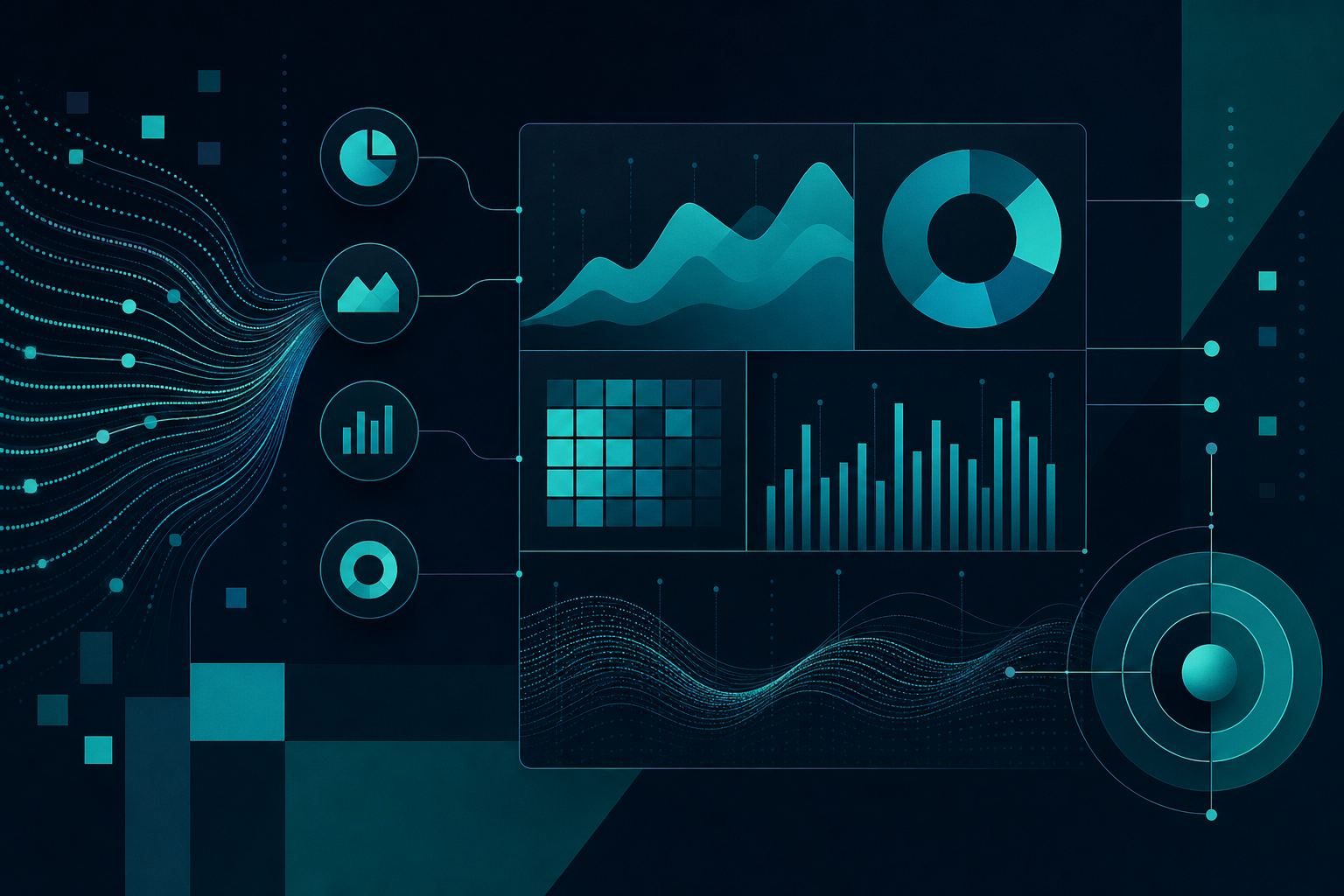 Abstract visualization of performance analytics and reporting dashboards