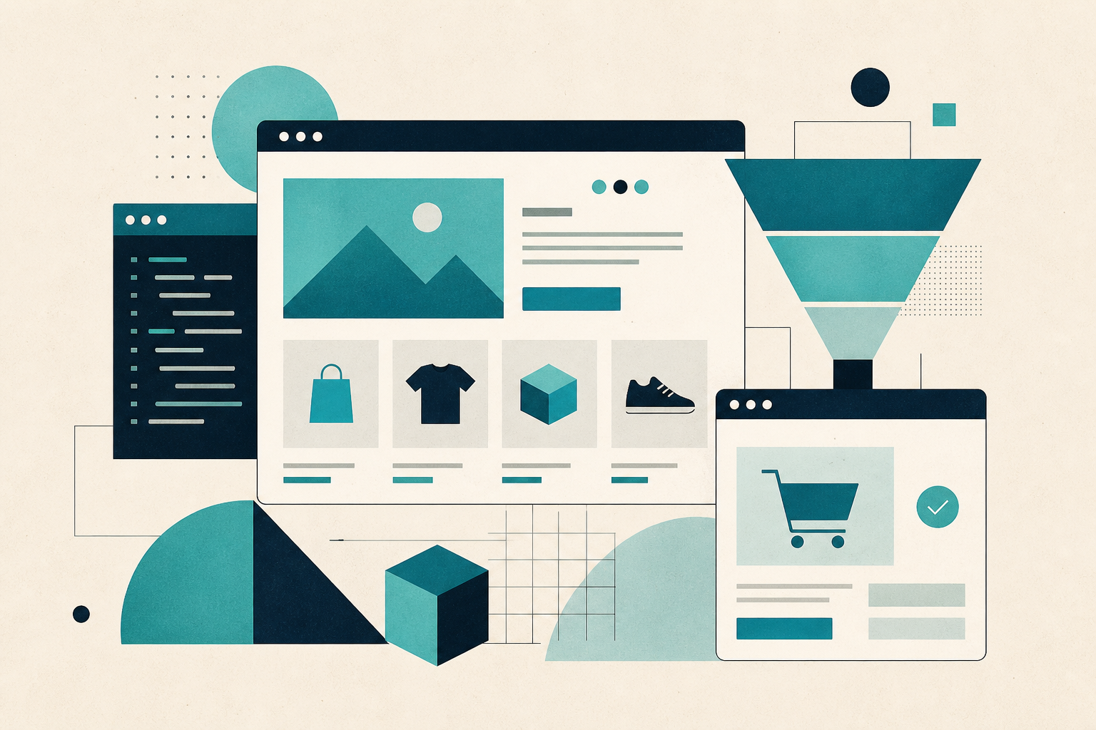 Abstract visualization of website development and e-commerce platforms